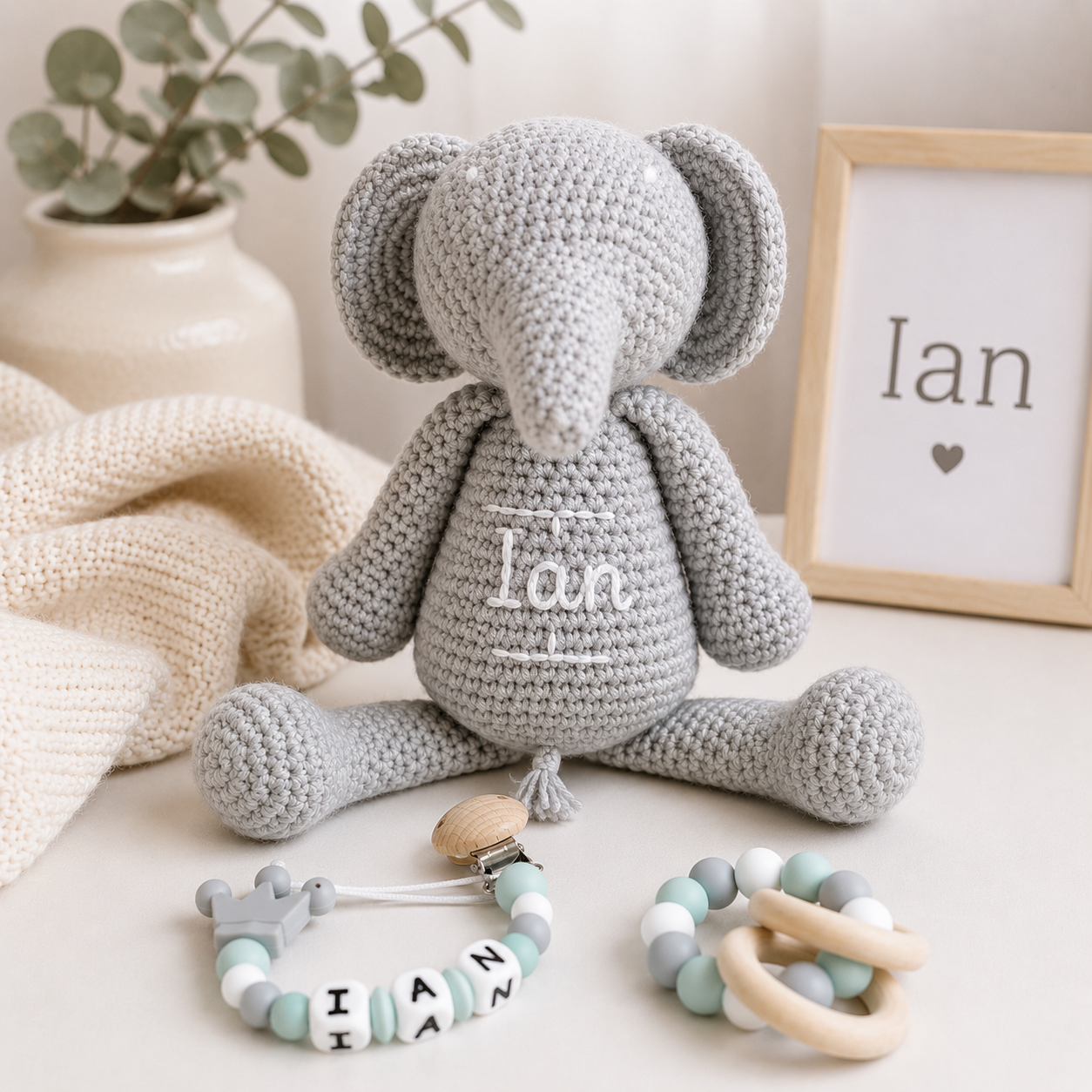 Pack Elefante de Crochet, Mordedor y Chupetero
