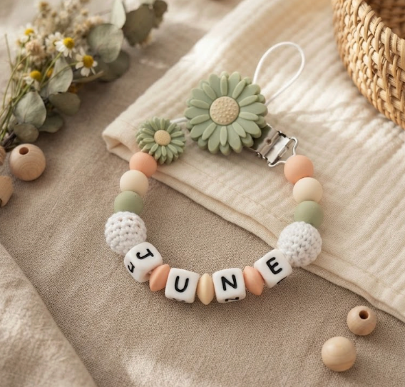 Chupetero Personalizado Flor | Chupetero con Nombre para Bebé