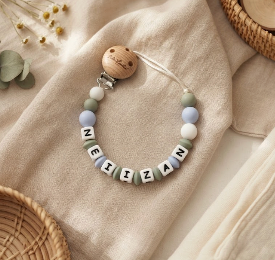 Chupetero Personalizado Minimalista | Chupetero con Nombre para Bebé