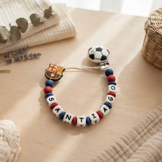 Chupetero Personalizado Fútbol Barcelona con Nombre | Silicona Alimentaria