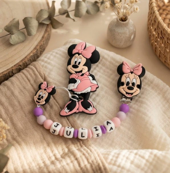 Chupetero Personalizado Minnie Mouse con Nombre | Silicona Alimentaria