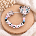 Chupetero Personalizado Tigre Blanco con Portachupetes | Chupetero para Bebé